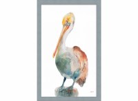 46" x 30" Pelican 2 Gel Textured Coastal Print in a Seawashed Blue Frame