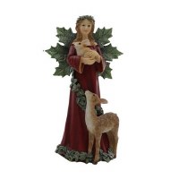 12" Red and Green Angel With Deer