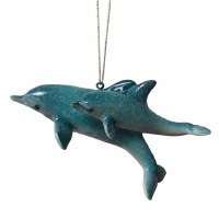 4.5" Blue Dolphin With Baby Polyresin Ornament