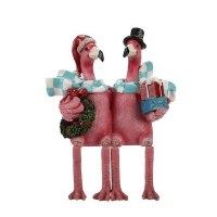 5" Christmas Flamingo Couple Shelf Sitter