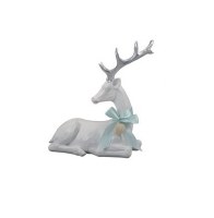 8" White and Silver Sitting Polyresin Deer