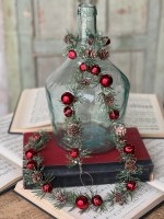 52" Red Bell Faux Pine With Cones Garland