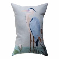18" x 13" Blue Heron With Lilies Decorative Coastal Pillow