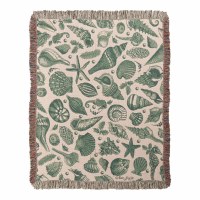 48" x 60" Green Seashells Coastal Throw Blanket