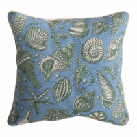 17" Sq Green and Blue Seashells Decorative Coastal Pillow