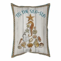 18" x 13" "'Tis the Sea-Sun" Seashell Christmas Tree Decorative Pillow