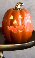 4" LED Orange and Gold Ceramic Jack-O-Lantern Statue