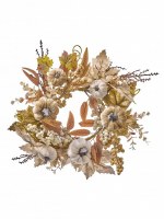 4" Faux Cream and Brown Pumpkins and Foliage Fall & Thanksgiving Candle Ring
