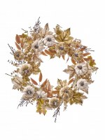 20" Round Faux Cream and Brown Pumpkins and Foliage Fall & Thanksgiving Wreath
