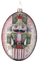 6" Green Nutcracker Glass Oval Disc Christmas Ornament