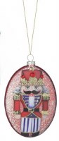 6" Red Nutcracker Glass Oval Disc Christmas Ornament