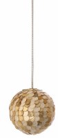4" Round White and Gold Grid Pattern Capiz Ornament