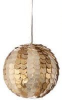 4" Round White and Gold Stripe Pattern Capiz Ornament