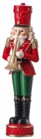 12" Red and Green Polyresin Nutcracker Holding a Musical Horn Christmas Figurine