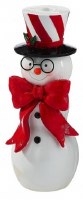 10" Red and White Snowman Wearing a Top Hat Polyresin Christmas Taper Candle Holder