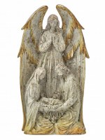 14" Distressed White and Gold Holy Family With an Angel Polyresin Christmas Figurine
