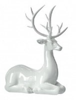 12" Gloss White Polyresin Reindeer Laying Down Figurine