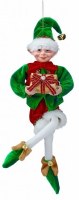 17" Red and Green Elf Holding a Christmas Present Polyresin Figurine