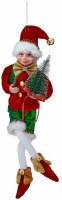 17" Red and Green Elf Holding a Christmas Tree Polyresin Figurine