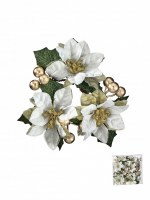 Set of Four 1.5" Openig Faux White and Gold Poinsettia Candle Ring