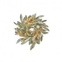 6.5" Opening Faux Green and Gold Berries and Leaves Candle Ring