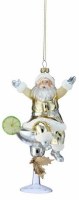 8" Silver and Gold Santa Sitting in a Margartia Glass Glass Ornament