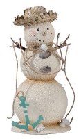 9" Sand Snowman Holding an Anchor and Rope Polyresin Figurine