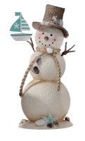 9" Sand Snowman Holding a Sailboat Polyresin Figurine