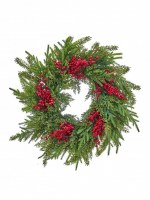14" Faux Red Berries and Pine Mix Wreath
