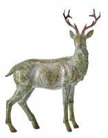 10" Green and Gold Reindeer With Its Head Facing the Right Polyresin Christmas Figurine