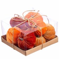 Box of 10 Orange, Brown, and Red Velvet Pumpkins