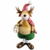 9" Red and Green Moose Holding a Present Polyresin Figurine