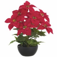 20" Faux Red Poinsettia Bush in a Black Pot
