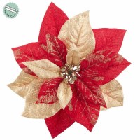 10" Faux Red and Gold Poinsettia Clip On Ornament