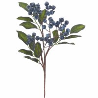 15" Faux Blue Berries and Green Leaves Spray