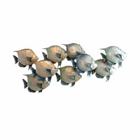 32" Blue and White Capiz School of Dory Fish Coastal Metal Wall Art Plaque
