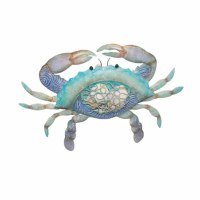 10" Blue Capiz Crab With Seashells Coastal Metal Wall Art Plaque
