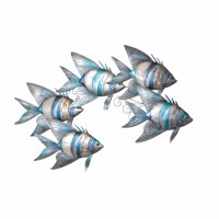 29" Five Blue and White Stripe Capiz Fish Coastal Metal Wall Art Plaque
