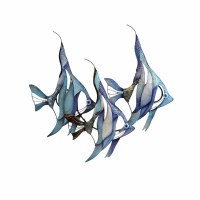 17" Three Blue Capiz Angelfish Coastal Metal Wall Art Plaque
