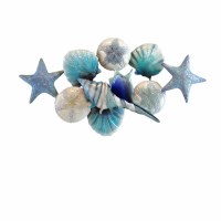 20" Blue and White Capiz Seashell Group Coastal Metal Wall Art Plaque