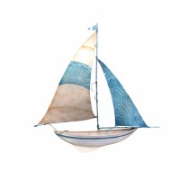 22" Blue and White Capiz Sailboat Coastal Metal Wall Art Plaque