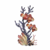 18" Two Multicolored Clownfish Swimming in Coral Coastal Metal Wall Art Plaque