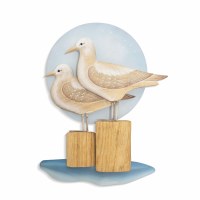 19" Two Seagulls on Pilings With the Moon Coastal Wall Art Plaque