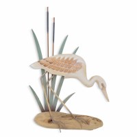 27" Soft Natural Heron With Metal Stalks Coastal Wall Art Plaque