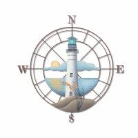 28" Round Lighthouse Compass Coastal Metal Wall Art Plaque