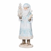 12" Blue and White Santa Holding a Seashell Christmas Tree Coastal Polyresin Figurine