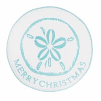 Round "Merry Christmas" Coastal Sand Dollar Decorative Christmas Pillow