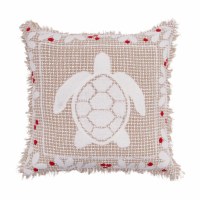 18" Sq Beige and Red Sea Turtle Coastal Christmas Decorative Pillow