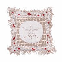 10" Sq Beige and Red Sand Dollar Coastal Christmas Decorative Pillow