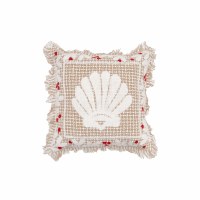 12" Sq Beige and Red Scallop Shell Coastal Christmas Decorative Pillow